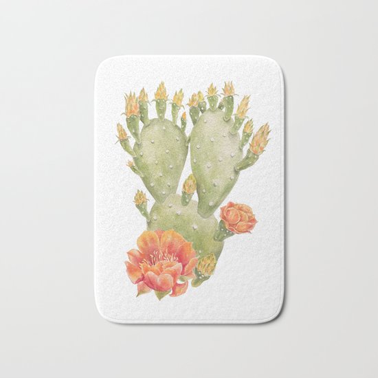 Cactus and Flower Watercolour Painting Print by Magda Opoka Bath Mat
