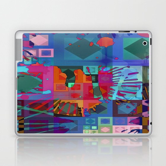 Abstract Paint Splash Geometric Squares Blue Red Pink Laptop & iPad Skin