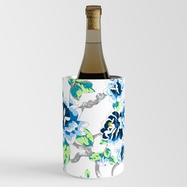 Chinoiserie Ming style Blue Floral on White Pattern Spring Flowers Shabby Chic Wine Chiller