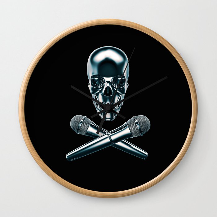 Pirate tunes / 3D render of skull and cross bones with microphones Wall Clock
