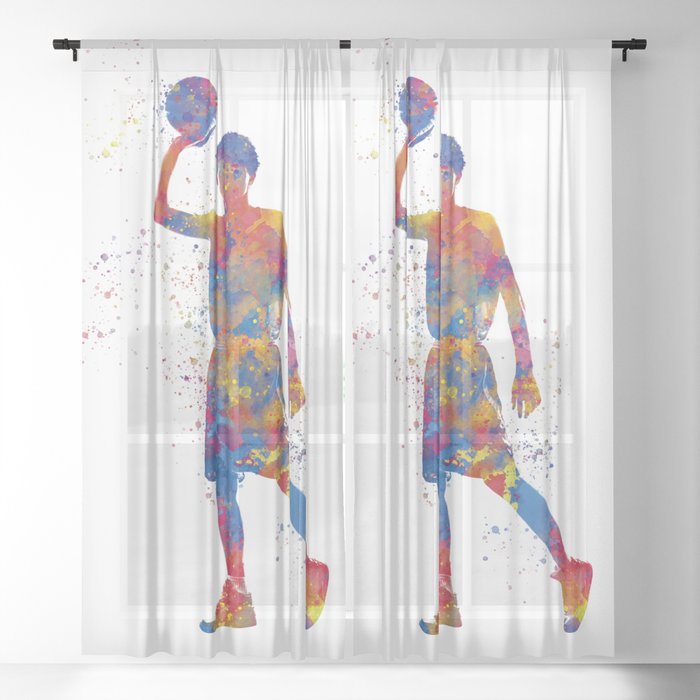 Basketball player in watercolor Sheer Curtain
