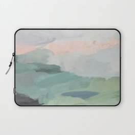 Farmland Sunset II - Seafoam Green Mint Black Blush Pink Abstract Nature Land Art Painting Laptop Sleeve