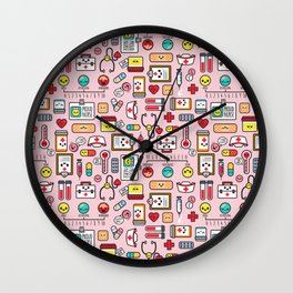 Proud To Be A Nurse pattern in pink Wall Clock | Bandaid, Funny, Pattern, Graphicdesign, Pink, Doctor, Digital, Happypill, Cute, Giftforanurse 
