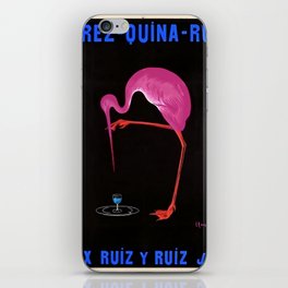 Rare Aperitif pink flamingo Xérez-Quina-Ruiz 1905 liquor alcoholic beverage vintage poster in navy blue lettering poster / posters iPhone Skin