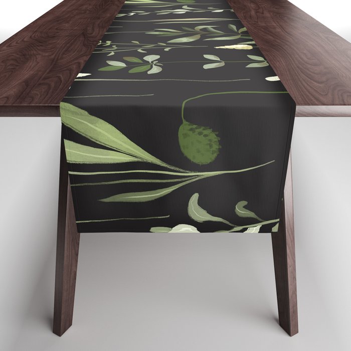 Watercolor Botanical Greenery Pattern Table Runner