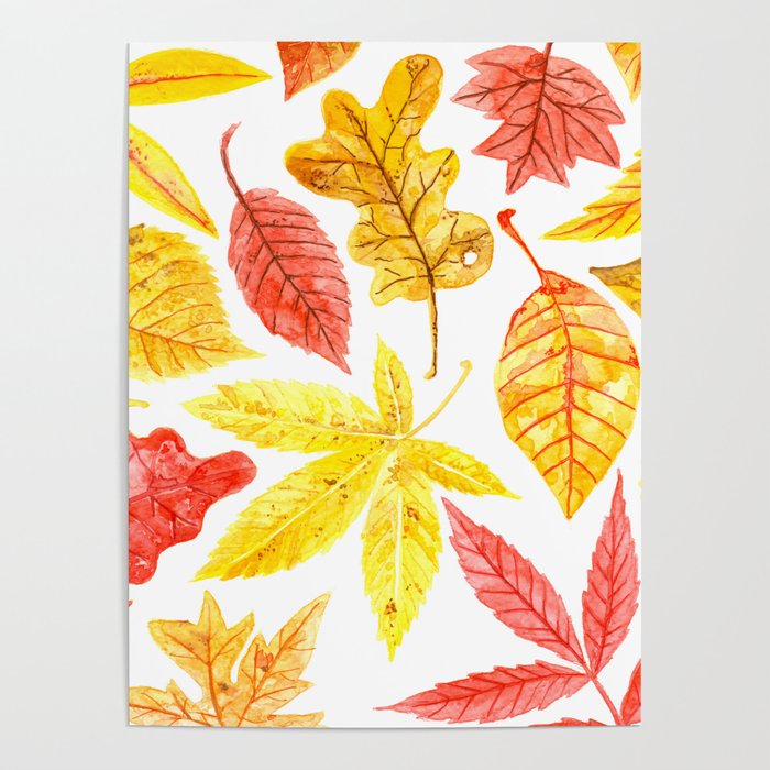 Autumn leaves watercolor Poster
