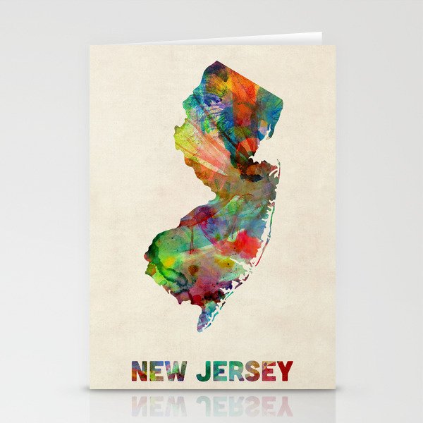 New Jersey Watercolor Map Stationery Cards