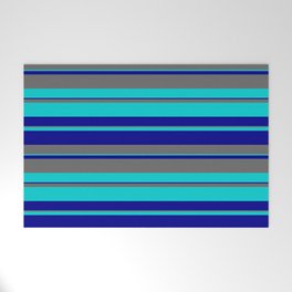 [ Thumbnail: Dark Turquoise, Dark Blue & Dim Grey Colored Lines/Stripes Pattern Welcome Mat ]