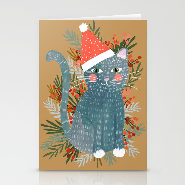 Blue Cat cute christmas xmas tree holiday funny cat art cat lady gift unique pet gifts Stationery Cards