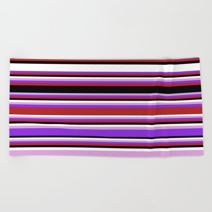 Eyecatching Plum, Purple, Red, Black & White Colored Lines/Stripes Pattern Beach Towel