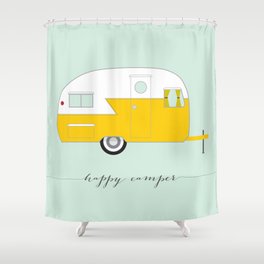 Yellow Happy Camper Shower Curtain