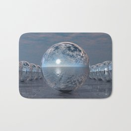 Spheres In The Sun Bath Mat | Illustration, 3D, Digital, Figurative, Surreal, Spheres, Graphicdesign, Reflection, Nature, Metallic 