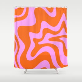 Retro Liquid Swirl Abstract Pattern in Hot Pink and Red-Orange Shower Curtain
