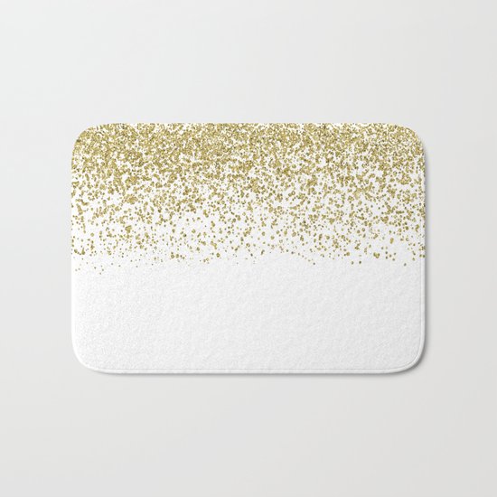 Sparkling gold glitter confetti on simple white background- Pattern #Society6 Bath Mat