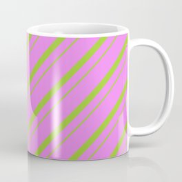 [ Thumbnail: Violet and Green Colored Lines/Stripes Pattern Coffee Mug ]