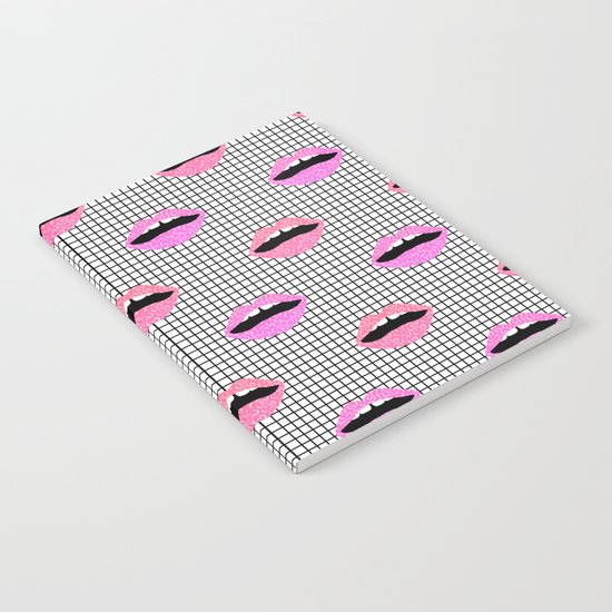 Lips - hot pink lips with grid modern abstract minimal pop art hipster urban brooklyn nashville Notebook
