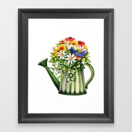 Flowers in Watering Can Watercolor Framed Art Print