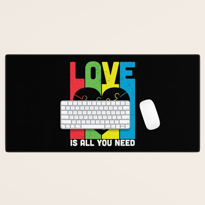 Love Is All You Need Autism Awareness Desk Mat by SweetBirdieStudio Society6