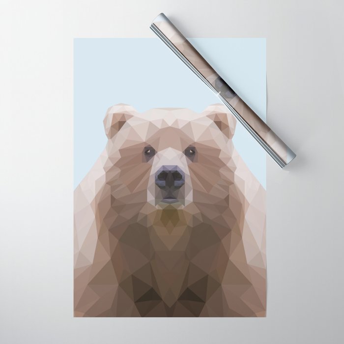 Cute geometric bear on blue/grey background Wrapping Paper