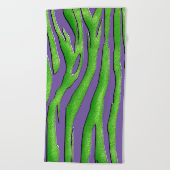 Bright Purple & Green Zebra Print Beach Towel