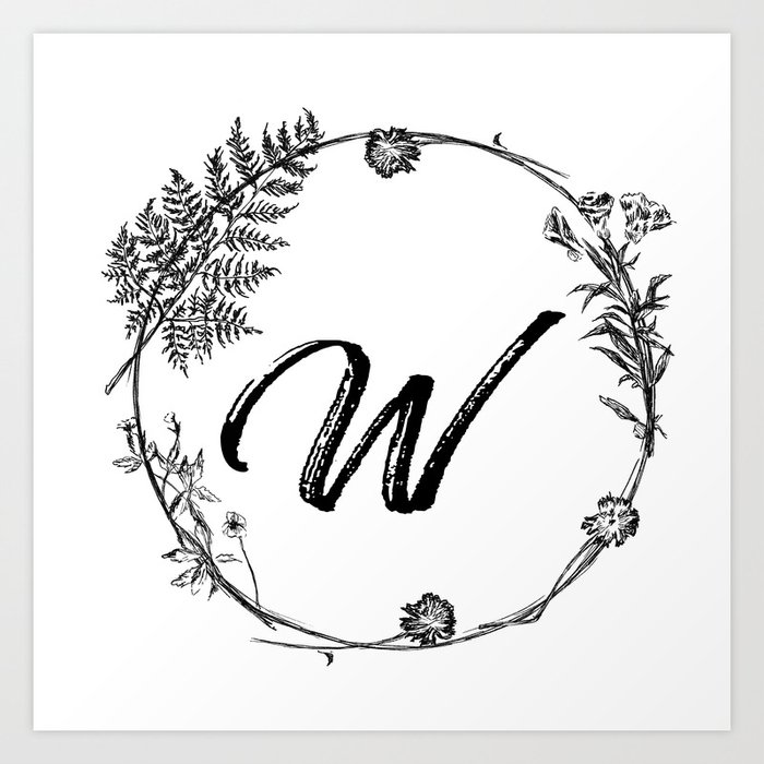 Monogram Letter W Floral Frame Art Print By Rachelibenaharon Society6