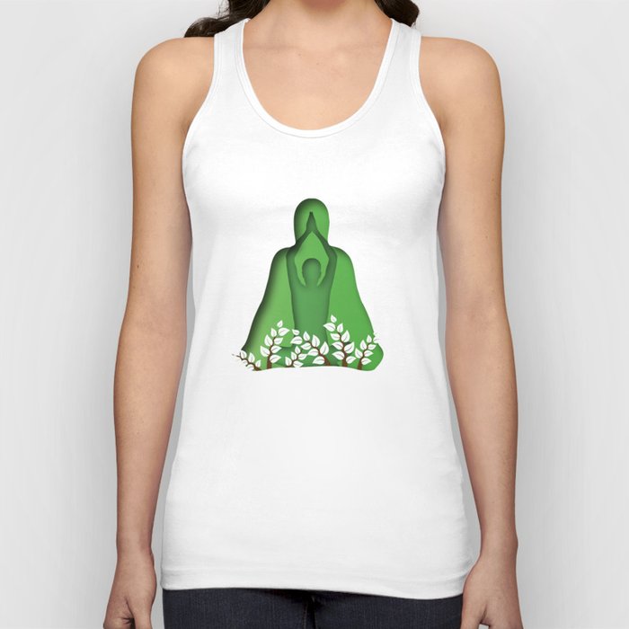 Yoga and meditation position in green Tank Top