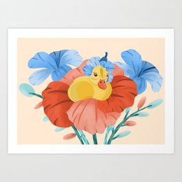 duck on top of flowers - colorful design Art Print