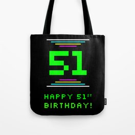 [ Thumbnail: 51st Birthday - Nerdy Geeky Pixelated 8-Bit Computing Graphics Inspired Look Tote Bag ]
