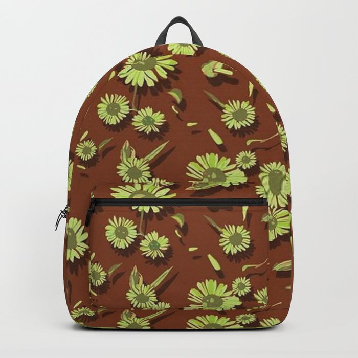 Green Daisies on Brown Backpack