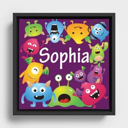 Cute & lovely monsters - Sophia (purple background) Framed Canvas