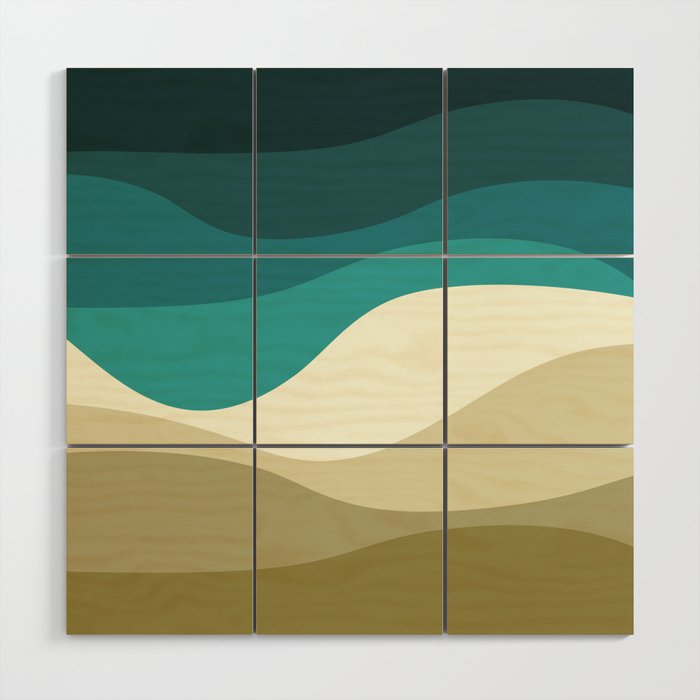 Colorful retro style waves decoration 4 Wood Wall Art