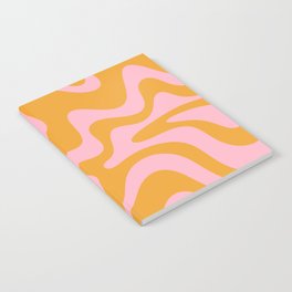 Retro Liquid Swirl Abstract Pattern Pink and Mustard Marigold Notebook