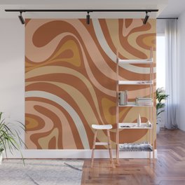 New Groove Retro Swirls Abstract Pattern in Boho Earth Tones Wall Mural