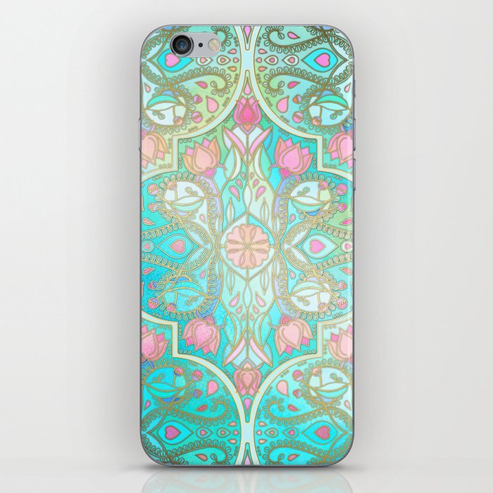 Floral Moroccan in Spring Pastels - Aqua, Pink, Mint & Peach iPhone Skin