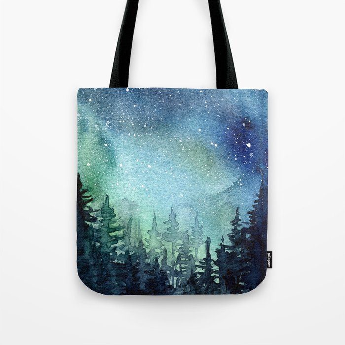 Galaxy Watercolor Aurora Borealis Painting Tote Bag