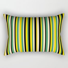 [ Thumbnail: Sea Green, Beige, Black & Yellow Colored Pattern of Stripes Rectangular Pillow ]