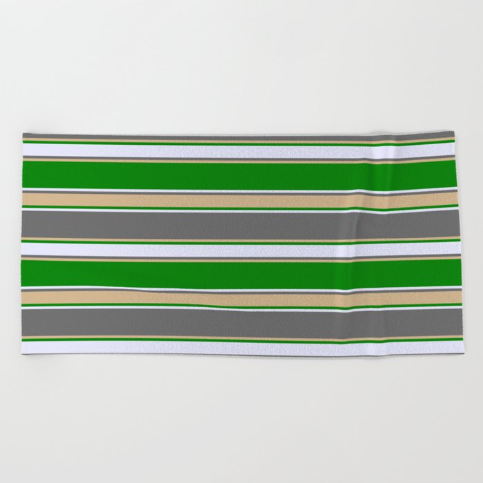 Dim Gray, Tan, Green & Lavender Colored Pattern of Stripes Beach Towel