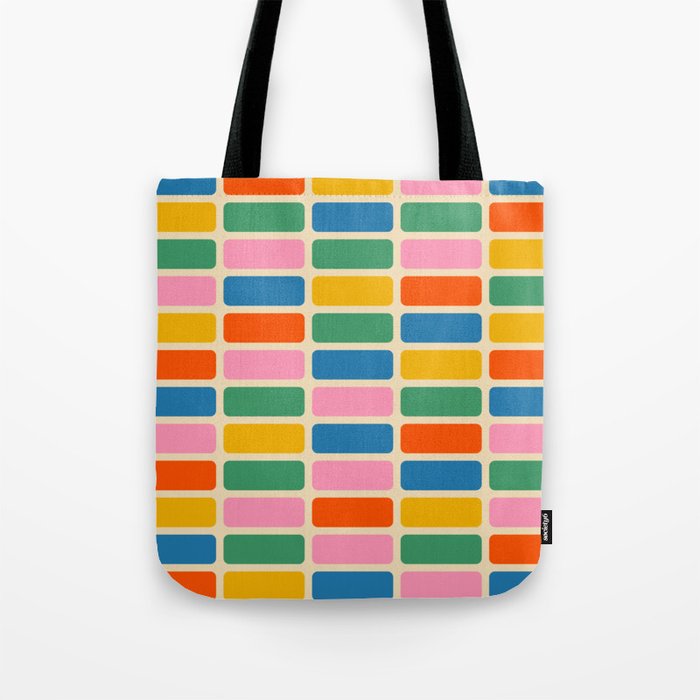 Color Grid Colorful Retro Modern Geometric Pattern in Rainbow Pop Colors Tote Bag