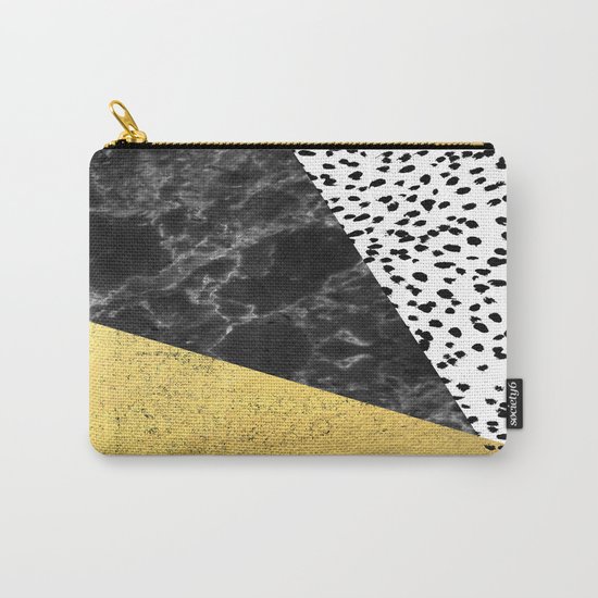 Mele - gold abstract painting art decor dorm college trendy hipster foil glitter black and white dot Carry-All Pouch