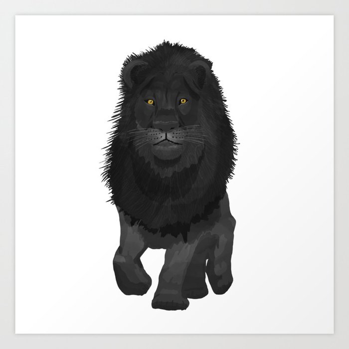 digital painting of a black lion Art Print