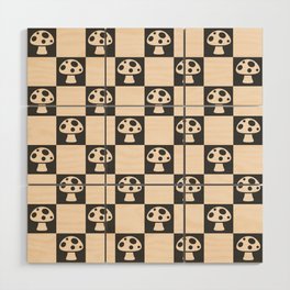 Vintage Mushroom Checkerboard Wood Wall Art