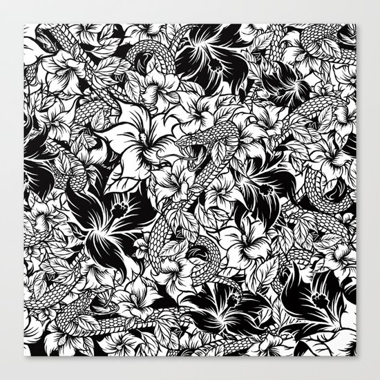 Snaky Fleur, Black 'n White Canvas Print