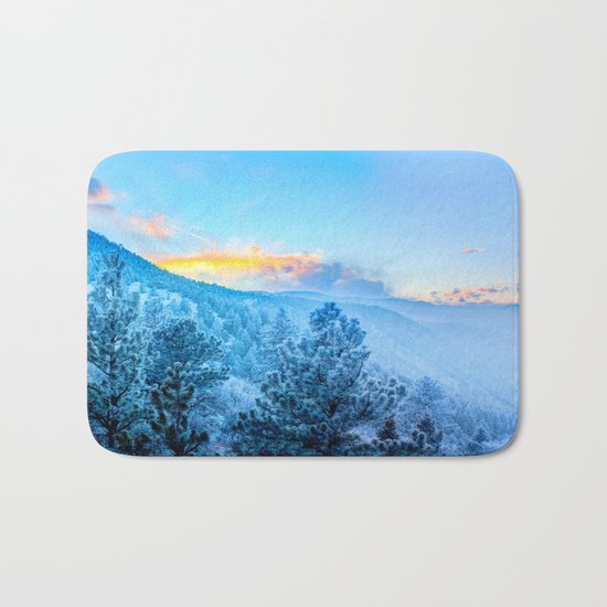 Snow Mountains Sunrise Bath Mat