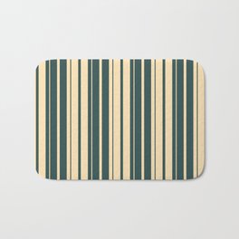 [ Thumbnail: Dark Slate Gray and Beige Colored Stripes/Lines Pattern Bath Mat ]