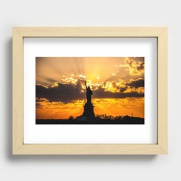 Statue of Liberty sunset in New York Harbor Recessed Framed Print