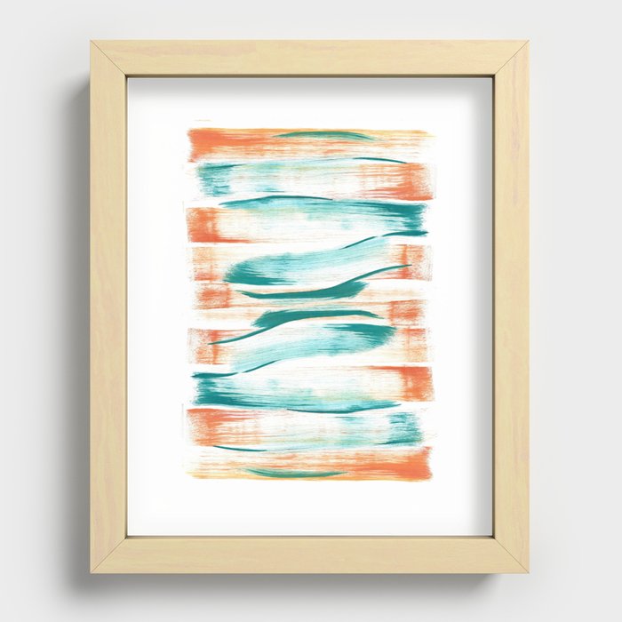 Teal and Orange Brush Strokes Recessed Framed Print