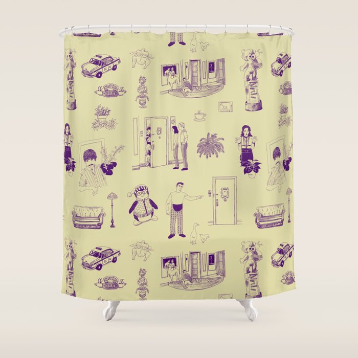 Sitcom Toile Green And Purple Shower Curtain By Julieprescesky