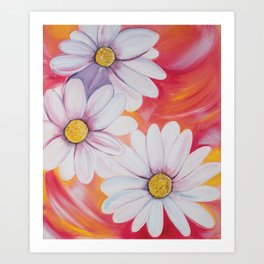 White Shasta Daisies - Pink, yellow and white background Art Print | Acrylic, Shastadaisies, Yellow, Whimsicaldaisy, Daisy, Lavendar, Snowlady, Painting, White, Flower 