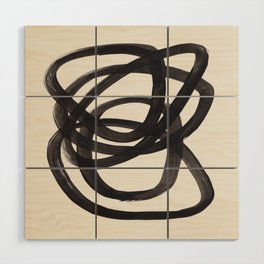 Mid Century Modern Minimalist Abstract Art Brush Strokes Black & White Ink Art Spiral Circles Wood Wall Art