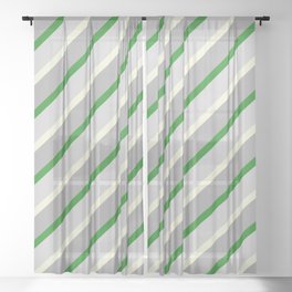 [ Thumbnail: Forest Green, Light Gray, Beige, and Dark Gray Colored Lined/Striped Pattern Sheer Curtain ]